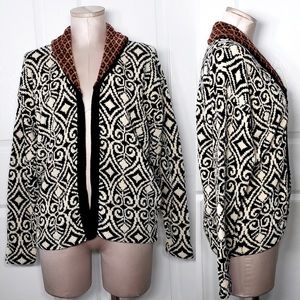 Anthropologie Dia North of Boston Black & Ivory Chenille Cardigan Sweater Size L
